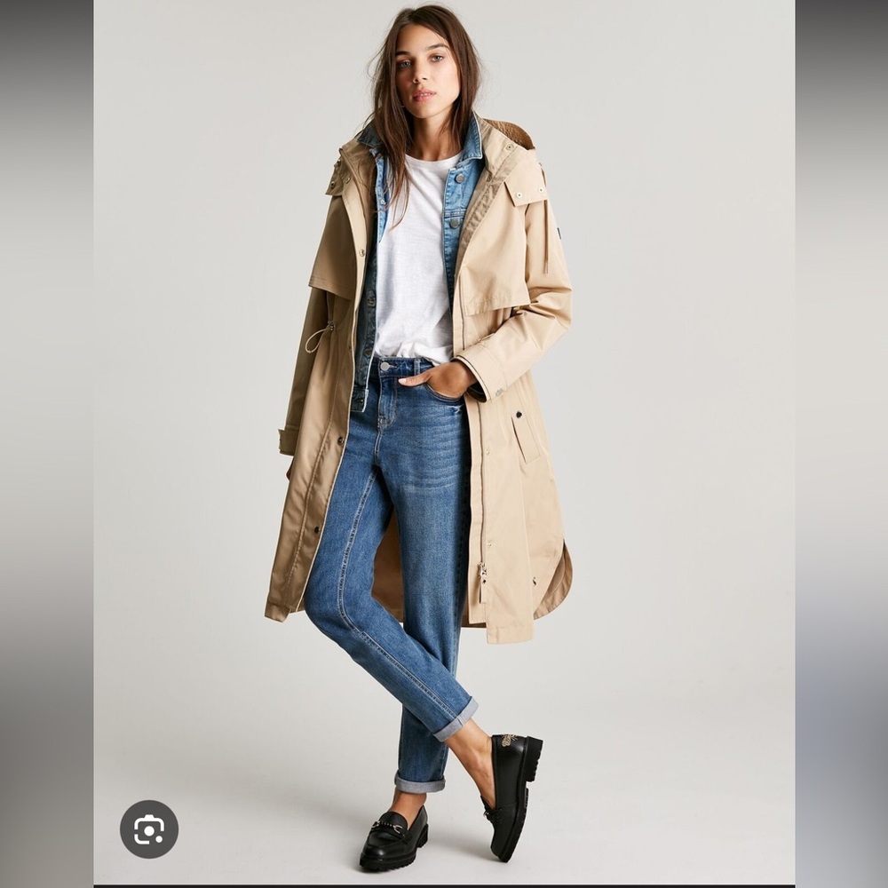 Joules Helmsley Longline Hooded Waterproof Raincoat in Metallica Beige
